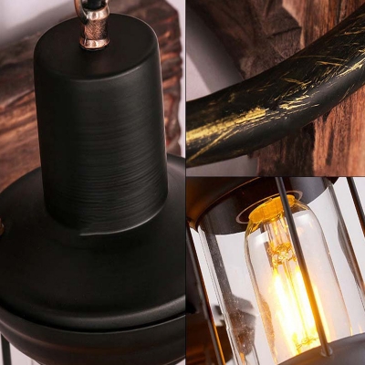 Lantern Bistro Light Fitting Industrial Style Transparent Glass Wood Indoor Lighting