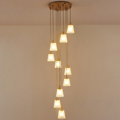 Lattice Glass Tapered Multi Light Chandelier Postmodern 10 Lights Gold Ceiling Pendant Lamp