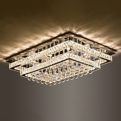Luxurious Modern Tiered Ceiling Lighting Clear Crystal Living Room LED Flushmount in Stainless Steel