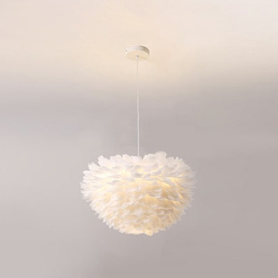 Nordic Geometric Hanging Light Fixture Feather Bedroom Ceiling Chandelier in White