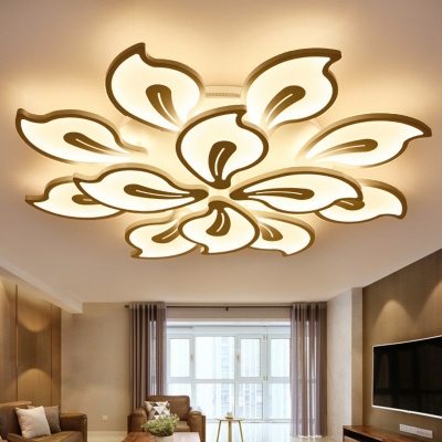 Petal Living Room Flush Ceiling Light Fixture Acrylic Modern LED Semi Flush Mount Lamp in White