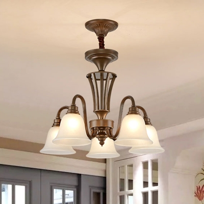 Rustic Bell Shade Suspension Light Frosted Glass Chandelier Light for Dining Room