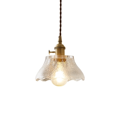 Scalloped Clear Glass Mini Pendant Light Industrial 1 Head Dining Table Hanging Ceiling Light
