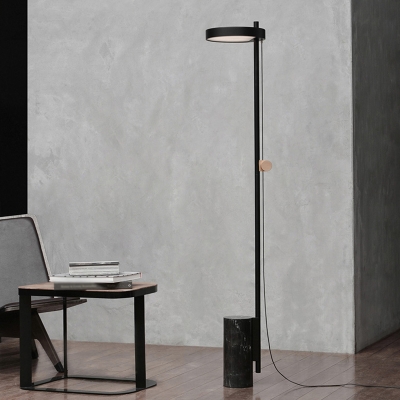 Simplicity Circular LED Floor Light Metal Sitting Room Floor Reading Lamp in Black