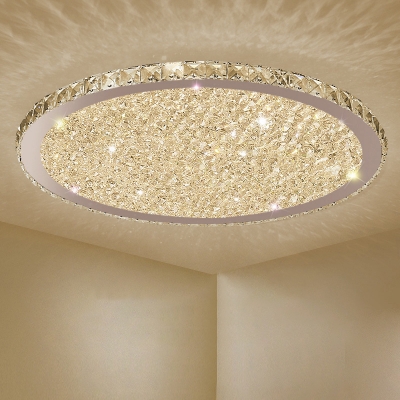 Simplicity Disc Shaped LED Flush Light Crystal Living Room Flush Mount Ceiling Fixture in Stainless Steel
