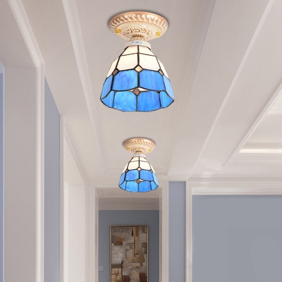 Small Flush Mount Ceiling Light Tiffany Handcrafted Glass Single Distressed White Semi Flush Mount