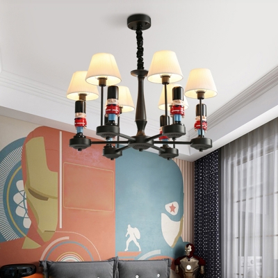 Soldier Boys Bedroom Ceiling Chandelier Resin Kids Style Hanging Light in Black with Fabric Shade