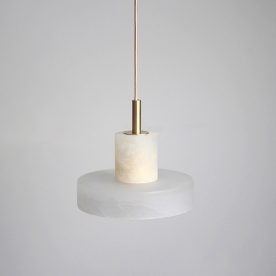 Stone Pot Lid Hanging Lamp Minimalist Single-Bulb White Ceiling Lighting for Living Room