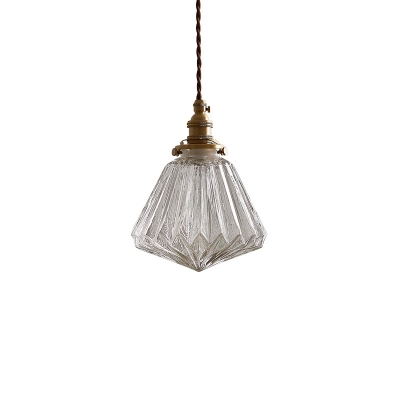 1-Head Diamond Shaped Hanging Lighting Simplicity Clear Glass Pendulum Light over Table