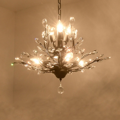 Beveled Crystal Branching Drop Pendant French Country Living Room Chandelier Light Fixture