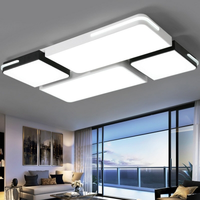 Black-White Geometry LED Flushmount Ceiling Lamp Modern Acrylic Flush Mount Lighting Fixture