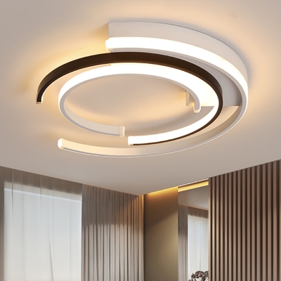 C-Shaped Metal Ceiling Flush Mount Minimalism Black and White LED Flush Light Fixture