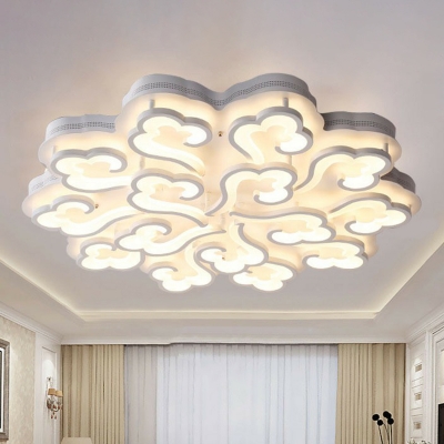Creative Nordic Cloud Shaped Ceiling Lamp Acrylic Bedroom LED Semi Flush Light Fixture in White