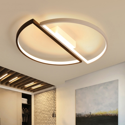 Double Semicircle LED Ceiling Mount Light Simplicity Acrylic Black-White Flush Mount Lamp
