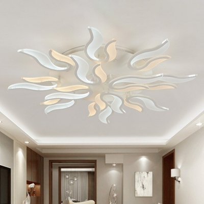 Flame Shaped Acrylic Semi Flush Mount Ceiling Fixture Modern White LED Flush Mount Light