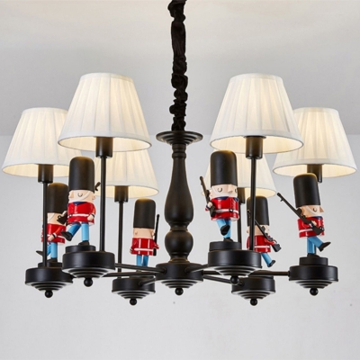 Gathered Fabric Tapered Chandelier Kids Ceiling Suspension Lamp with Soldier Deco