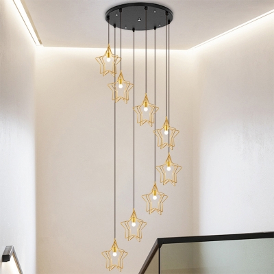 Gold Star Multiple Hanging Pendant Light Nordic 8 Heads Metal Ceiling Light Fixture