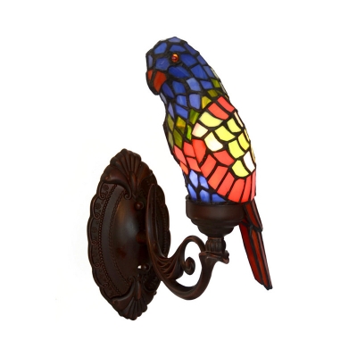 Hand-Cut Stained Glass Black Sconce Lamp Parrot Shaped 1 Bulb Tiffany Wall Mounted Light