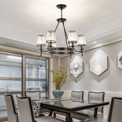 Hanging Chandelier Antiqued Dining Room Ceiling Pendant with Cone Crystal Block Shade