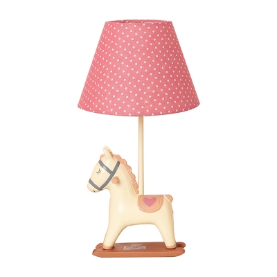 Kids Pony Nightstand Lamp Resin 1-Light Girls Room Table Light with Fabric Empire Shade