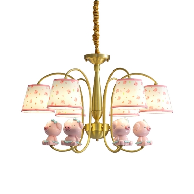Kids Style Animal Chandelier Resin Childrens Bedroom Ceiling Hang Light with Empire Shade and Gold Arm