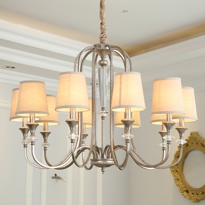 Metallic Candelabra Pendant Lamp Country Style Restaurant Chandelier Light with Crystal Deco