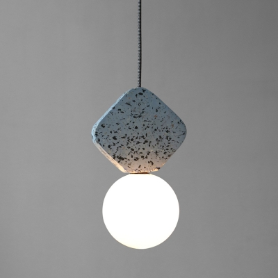 Nordic Style Sphere Suspension Light Cream Glass 1-Light Dining Room Pendant Light Fixture with Terrazzo Decor