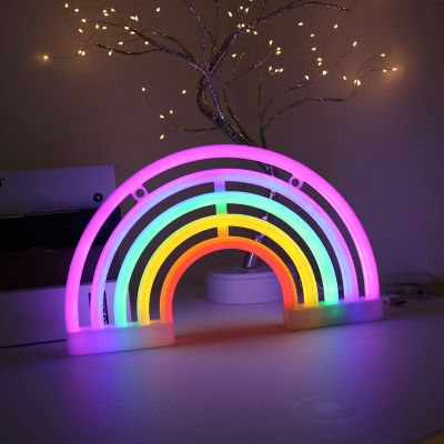 Rainbow Small USB Wall Night Light Cartoon Rubber White LED Table Lamp for Bedroom