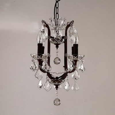 Rust Finish Chandelier Light Vintage Crystal Faux Candle Ceiling Hang Lamp for Bedroom