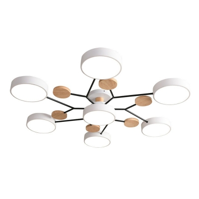 Snowflake Shaped Acrylic Ceiling Lamp Nordic 7-Bulb Wood Chandelier Light Fixture