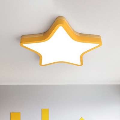 Star Shaped Wooden LED Flushmount Macaron Flush Mount Ceiling Light Fixture for Kids Room