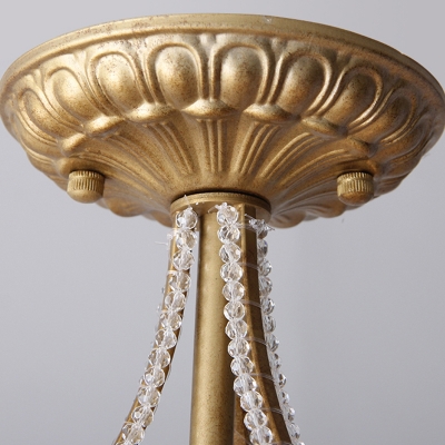 Traditional Dome Flush Ceiling Light 5 Bulbs Crystal Beaded Flushmount Lighting in Gold