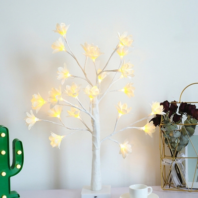 White Finish Flowering Tree Table Light Trendy Art Deco Plastic LED Nightstand Lamp