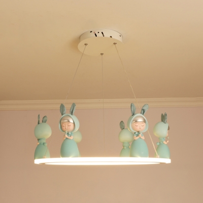 Acrylic Loop Shaped Pendant Chandelier Cartoon LED Hanging Ceiling Light with Figurine Deco