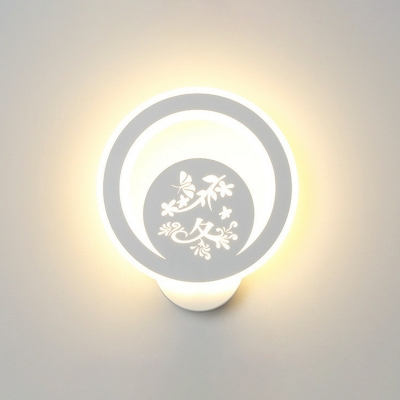 Acrylic Round Wall Mount Light Artistry White LED Carved Wall Sconce for Living Room