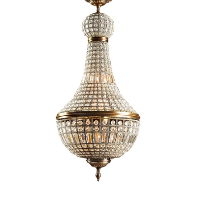 Baroque Empire Chandelier Crystal Encrusted Ceiling Pendant Light in Brass for Bedroom