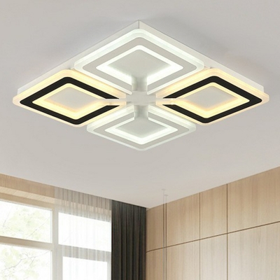 Black-White Square LED Flush Ceiling Light Fixture Contemporary Acrylic Flush Mount Light