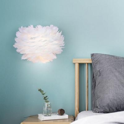 Blossom Flower Flush Mount Wall Sconce Minimalist Feather 1-Light White Wall Mount Lamp