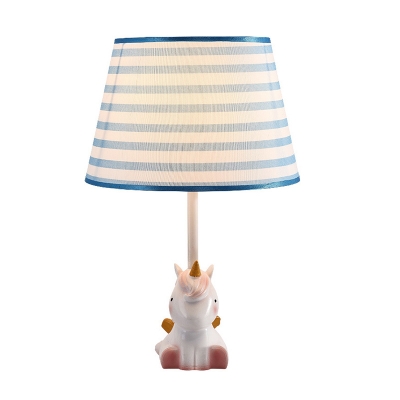 Bucket Shade Night Table Lamp Kid Fabric Single Pink Nightstand Light with Unicorn Pedestal