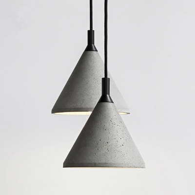 Cone Hanging Lamp Simplicity Cement Single-Bulb Dining Room Ceiling Lighting in Grey