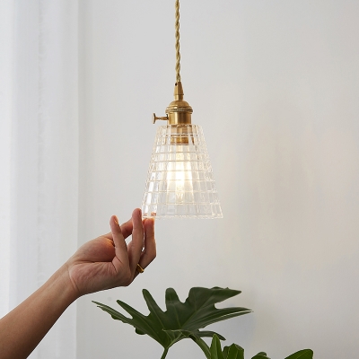 Geometric Open-Kitchen Hanging Pendant Light Minimalist Clear Glass Brass Drop Lamp