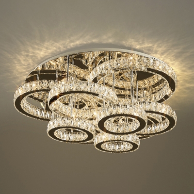 Glam Modern Multi-Ring Ceiling Lamp Beveled Crystal Bedroom LED Semi Flush Light in Stainless Steel