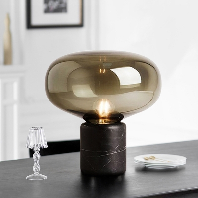 Glass Alien Nightstand Lamp Postmodern 1 Head Black Table Lighting with Cylinder Marble Base