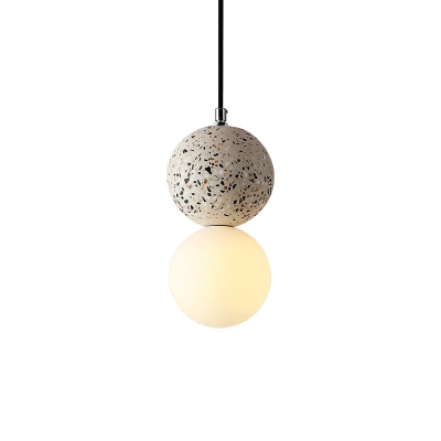 Gourd Shaped Terrazzo Ceiling Pendant Nordic 1-Bulb Suspension Light with Hand-Blown Glass Shade