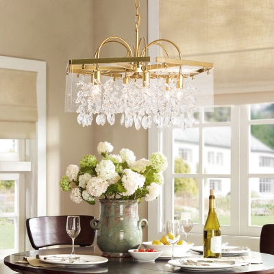 Hexagon Dining Room Chandelier Traditional Beveled Crystal Golden Hanging Ceiling Light