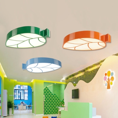 Leaf Shaped Kindergarten LED Ceiling Fixture Metal Kids Style Flush Mounted Light