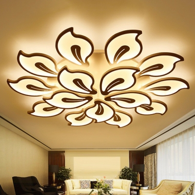 Petal Living Room Flush Ceiling Light Fixture Acrylic Modern LED Semi Flush Mount Lamp in White