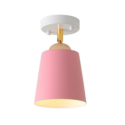 Pink Tapered Semi Flush Light Macaron Single Metal Rotating Ceiling Lamp for Corridor