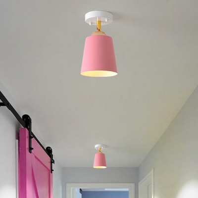 Pink Tapered Semi Flush Light Macaron Single Metal Rotating Ceiling Lamp for Corridor