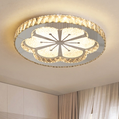 Round Surface Mounted LED Ceiling Lamp Modern Crystal Bedroom Flush Mount Light in Stainless Steel